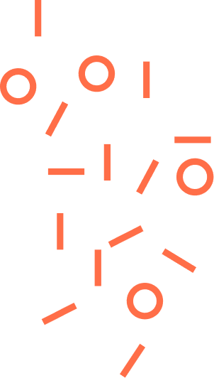Red-orange circles and lines are scattered randomly on a light gray background.