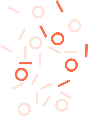 Abstract pattern of red and pink circles and lines scattered on a light gray background.