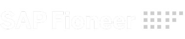 White text reads "SAP Pioneer" next to a grid of sixteen small grey squares arranged in four rows of four on a light gray background.